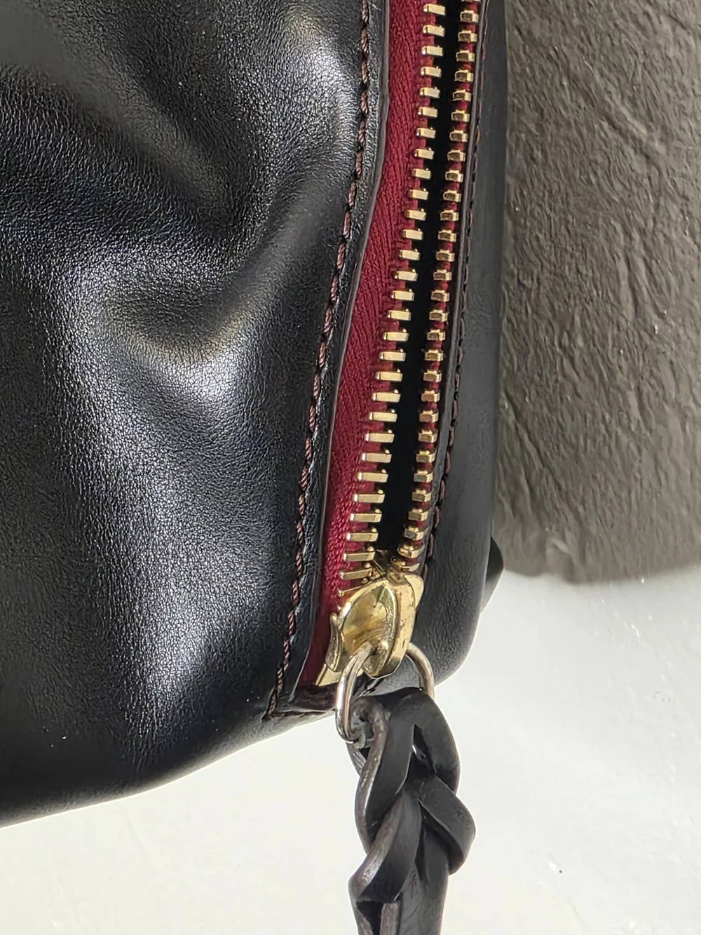 Dooney & Bourke Black Florentine Leather Tote with Braided Shoulder Straps